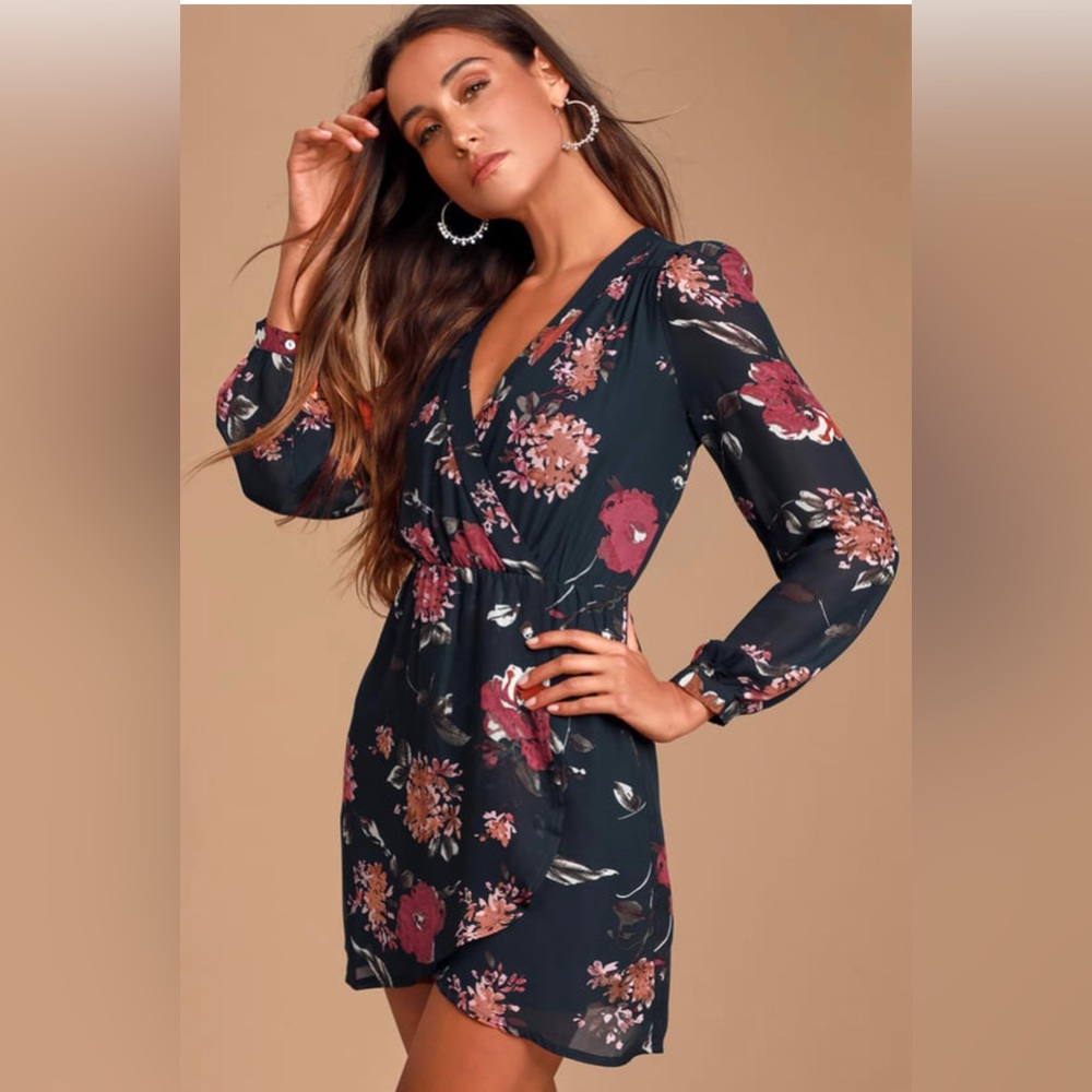 Lulus Navy Floral Print Dress